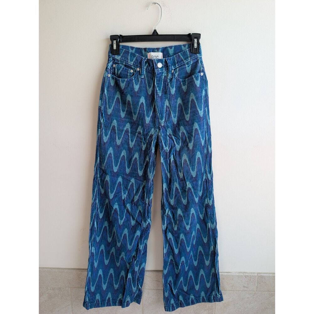 BDG Urban Outfitters High & Wide Corduroy Pants Women's 24 Blue Wave Print Y2K